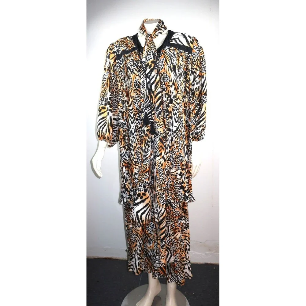 VTG Diane Freis Animal Print Cheetah Dress 3 Pc Set Blouse Skirt Georgette L/XL - Picture 2 of 16